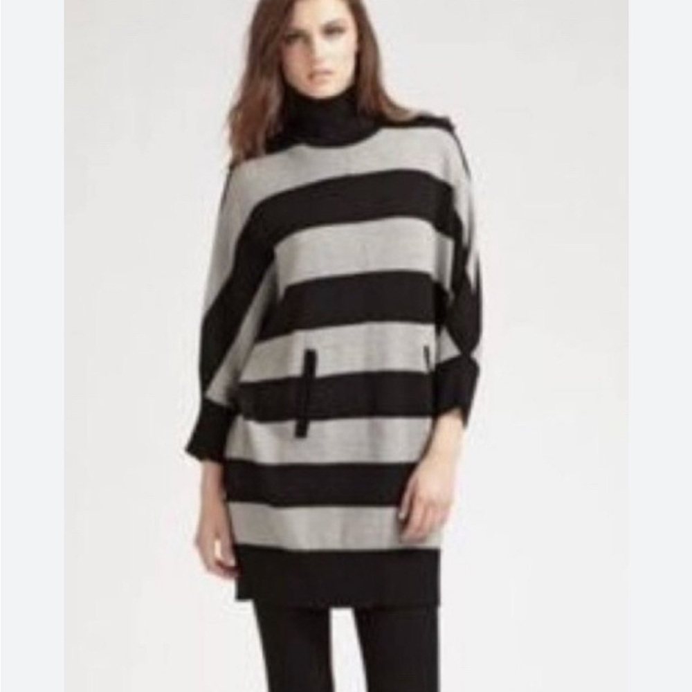 Tory Burch striped tunic sweater dress merino wool turtle neck size small
